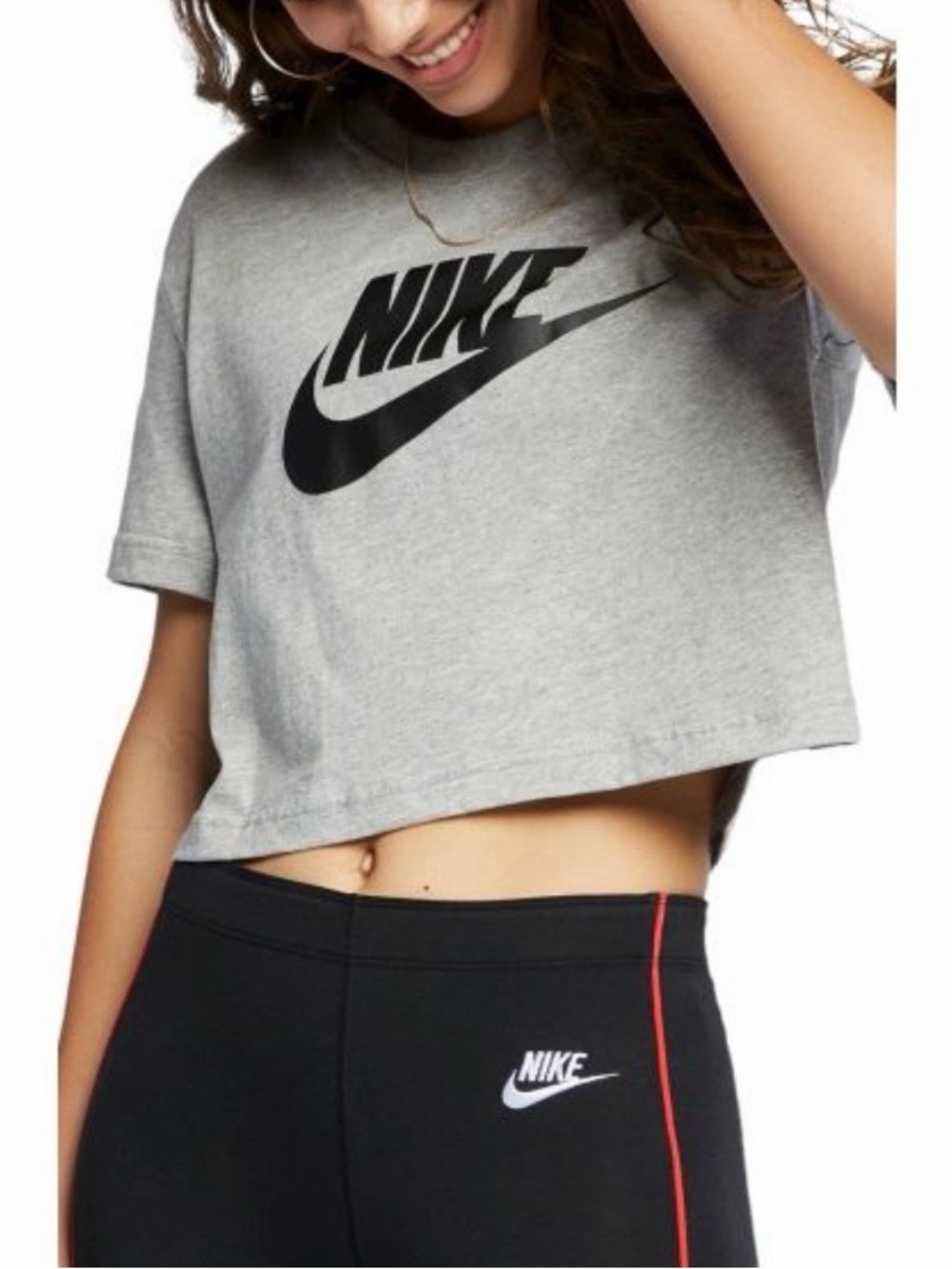 Nike Gray Short-Sleeve Logo Crop Tee